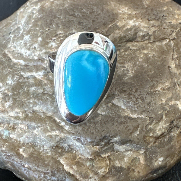 Southwestern Blue Kingman Turquoise Ring Size 8 | Sterling Silver | Authentic Native American Handmade | 18519