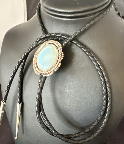 Mens Blue Dry Creek Turquoise Navajo Sterling Silver Bolo Tie 19054