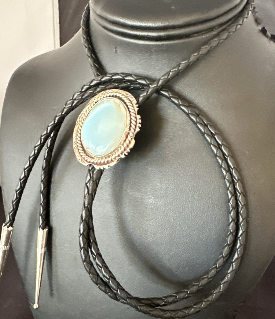 Mens Blue Dry Creek Turquoise Navajo Sterling Silver Bolo Tie 19054