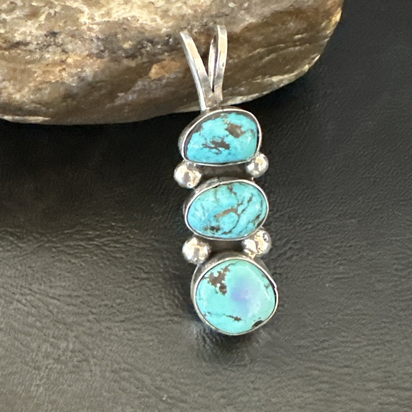 Blue Turquoise 3 Stone Navajo Sterling Silver Cluster Pendant Only 18348