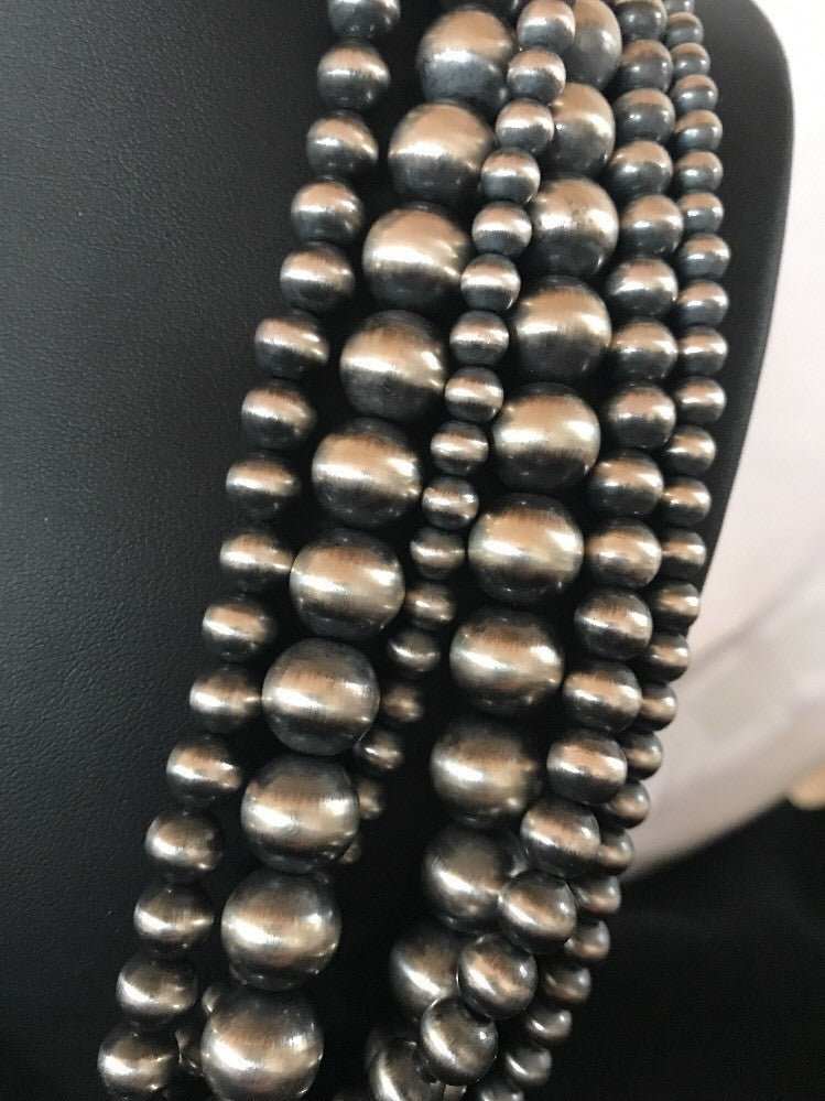 Native American Navajo Pearls Sterling Silver Bead Necklace 60” Long 3 Strands