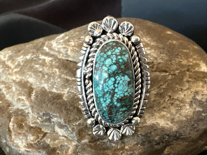 Navajo Sterling Silver Spiderweb Turquoise Adjustable Ring Sz 8 19616