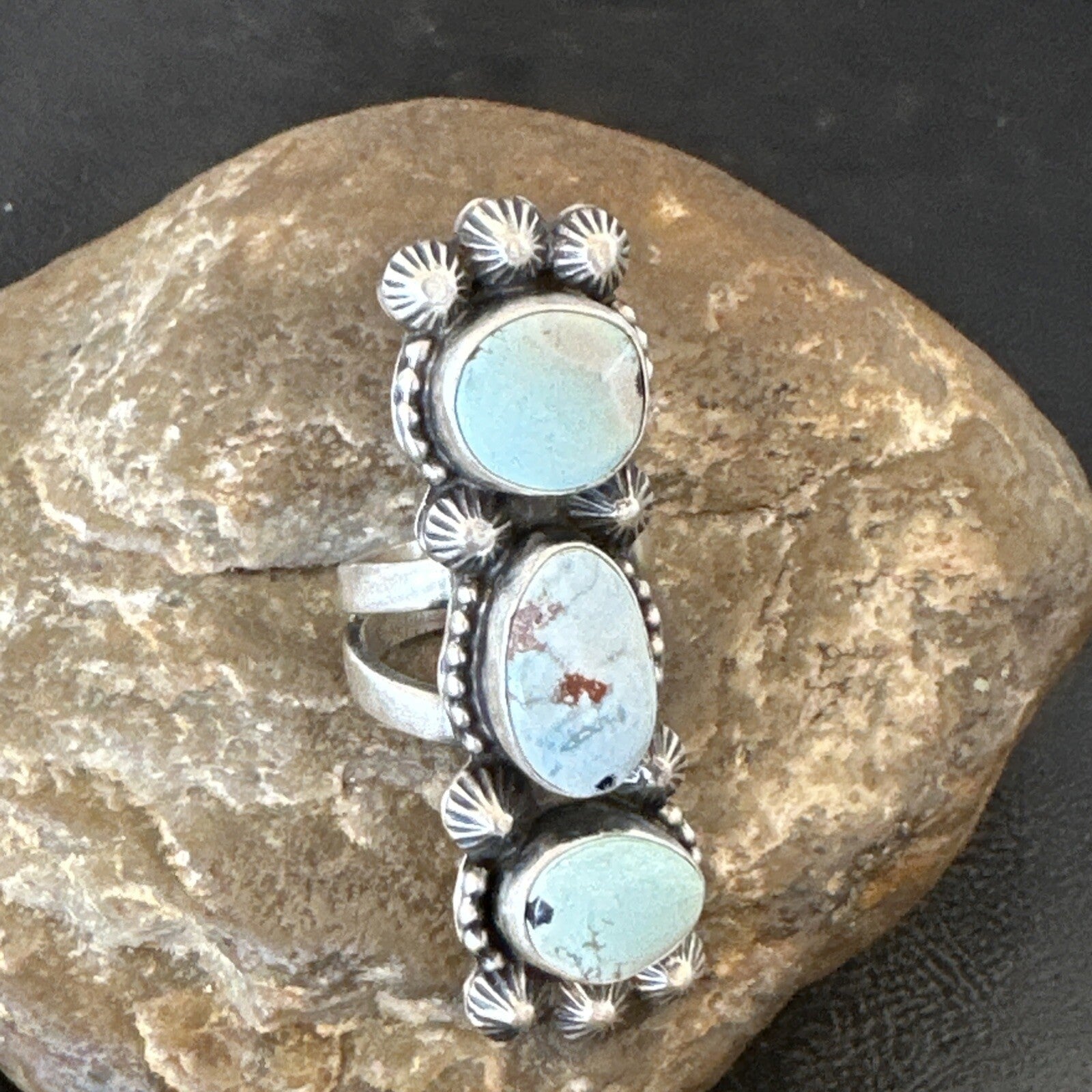 Navajo Sterling Silver Cluster Blue Dry Creek Turquoise Ring Sz 6.5 18596