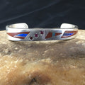 Coral, Lapis Tube Navajo Inlay Bracelet | Sterling Silver | Authentic Native American Handmade | 1982