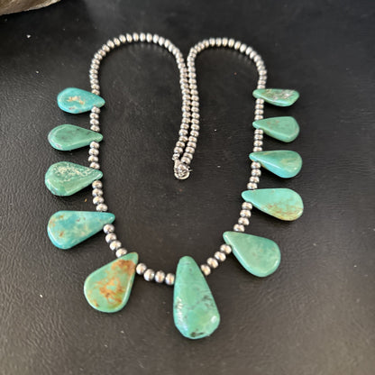 Blue Turquoise Teardrop Navajo Pearls Sterling Silver Necklace 14387