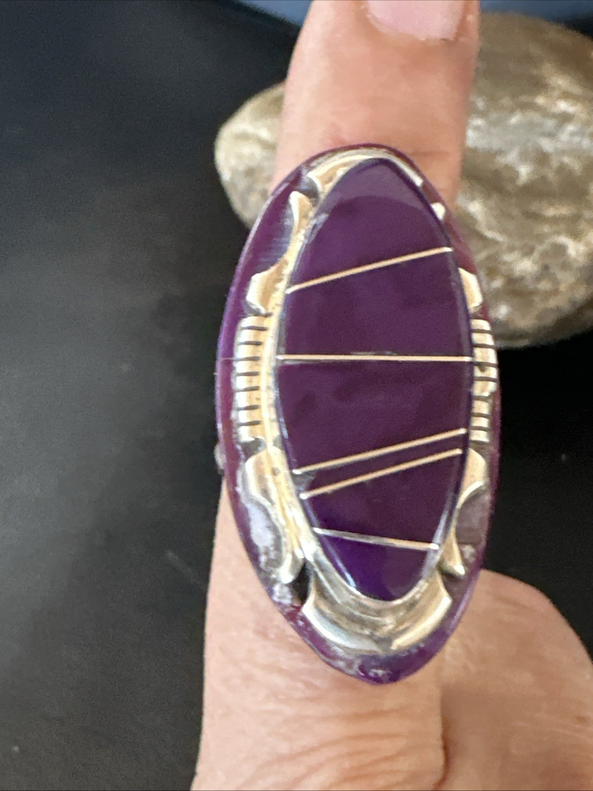 Beautiful Purple Sugilite Navajo Ring Inlay Sz 7.5 19813
