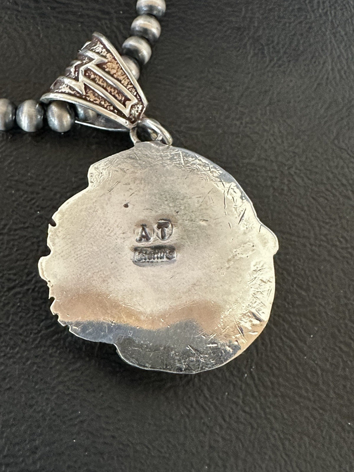 White Buffalo Turquoise Pendant Navajo Pearls Sterling Silver Necklace 19375