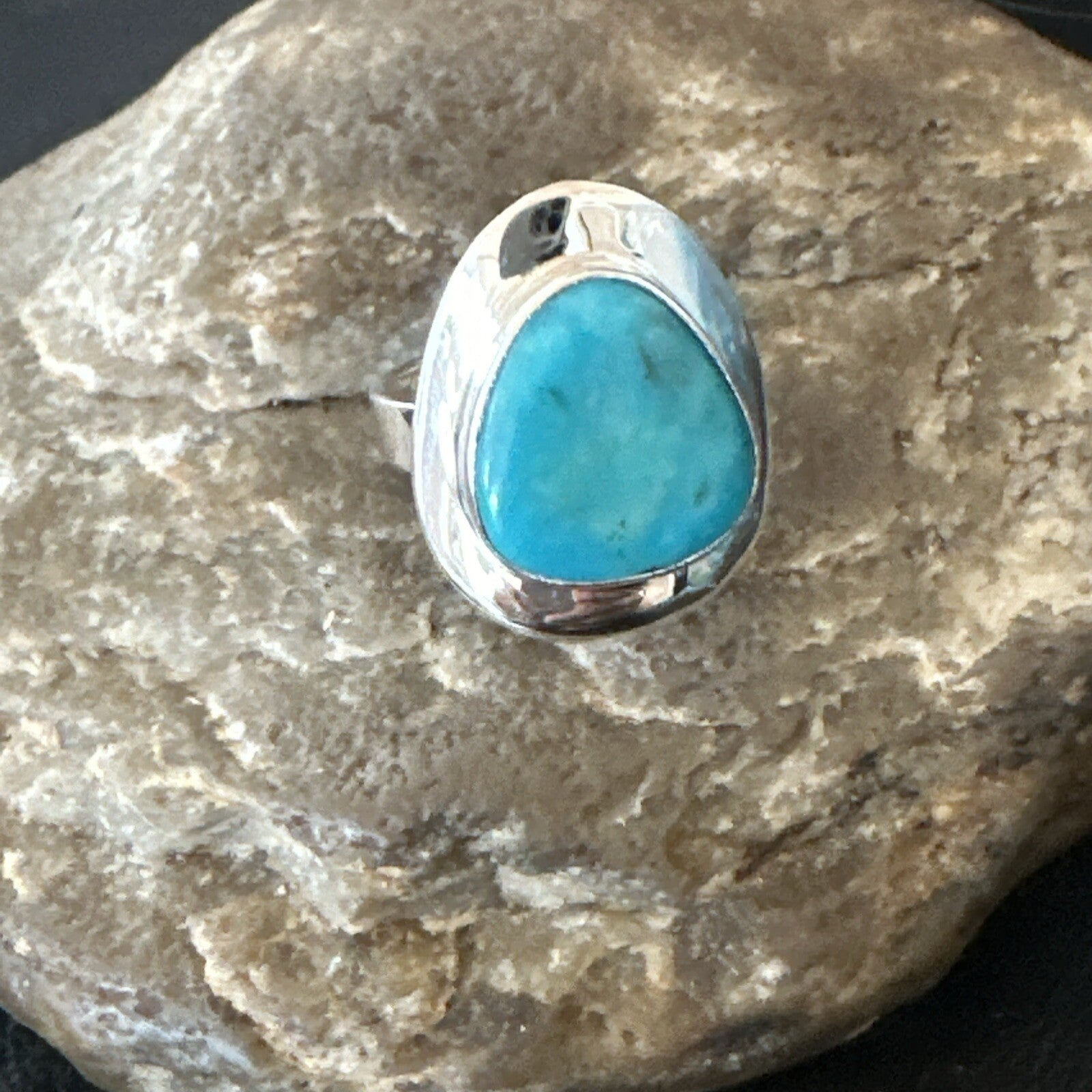 Southwestern Sterling Silver Blue Kingman Turquoise Ring Size 7 18506