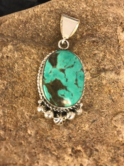 Green Turquoise Navajo Sterling Silver Pendant 03382