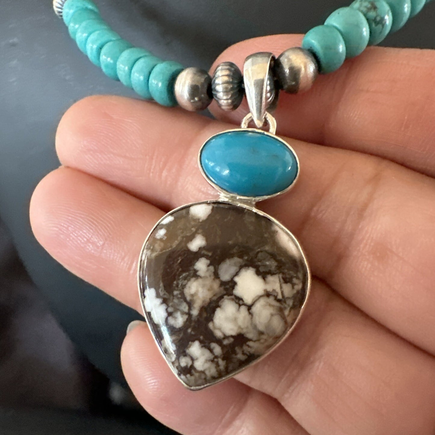 Wild Horse Sterling Silver Blue Kingman Turquoise Necklace Pendant 17899
