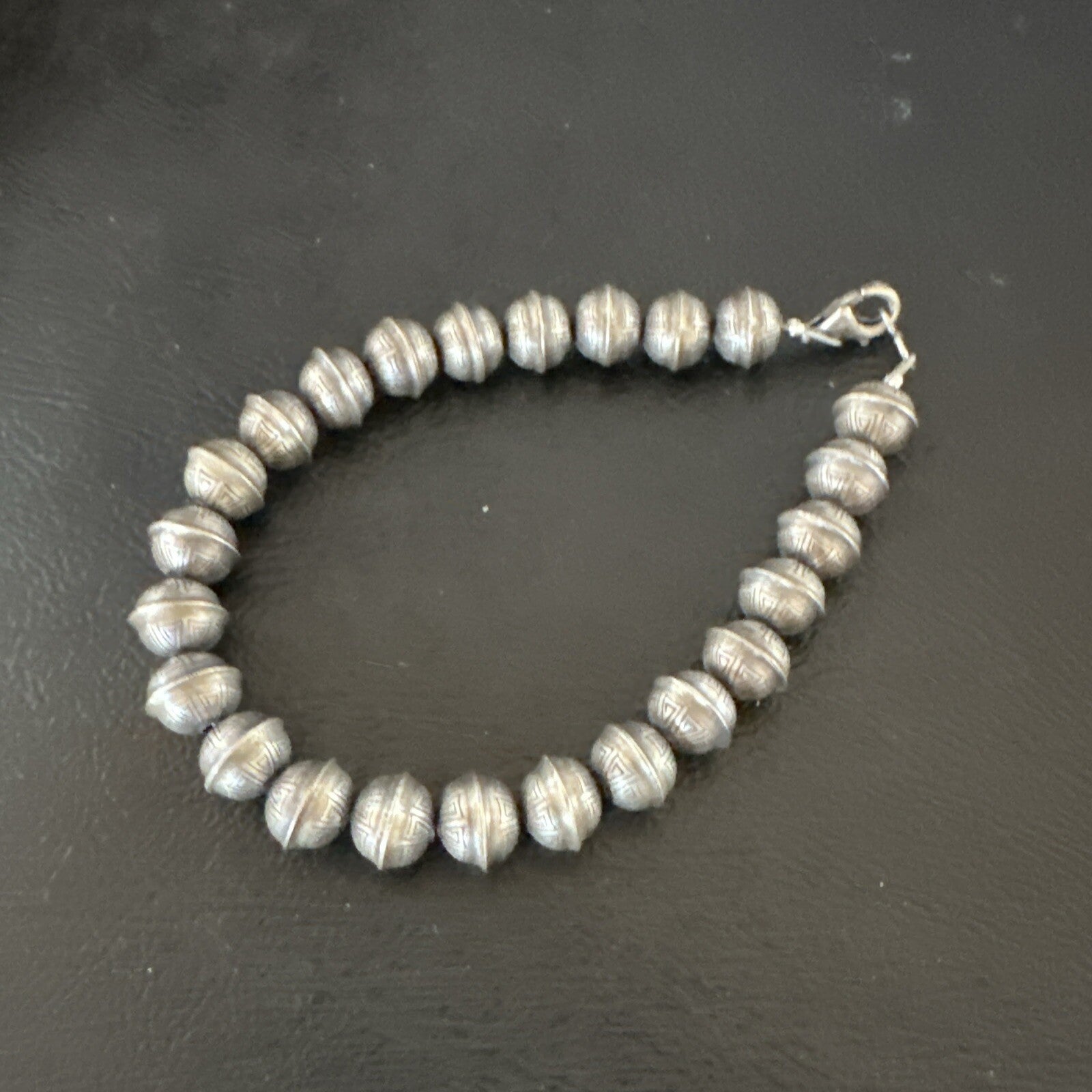 Handmade Stamped Navajo Pearls 8mm Beads 7” Sterling Silver Bracelet 90907