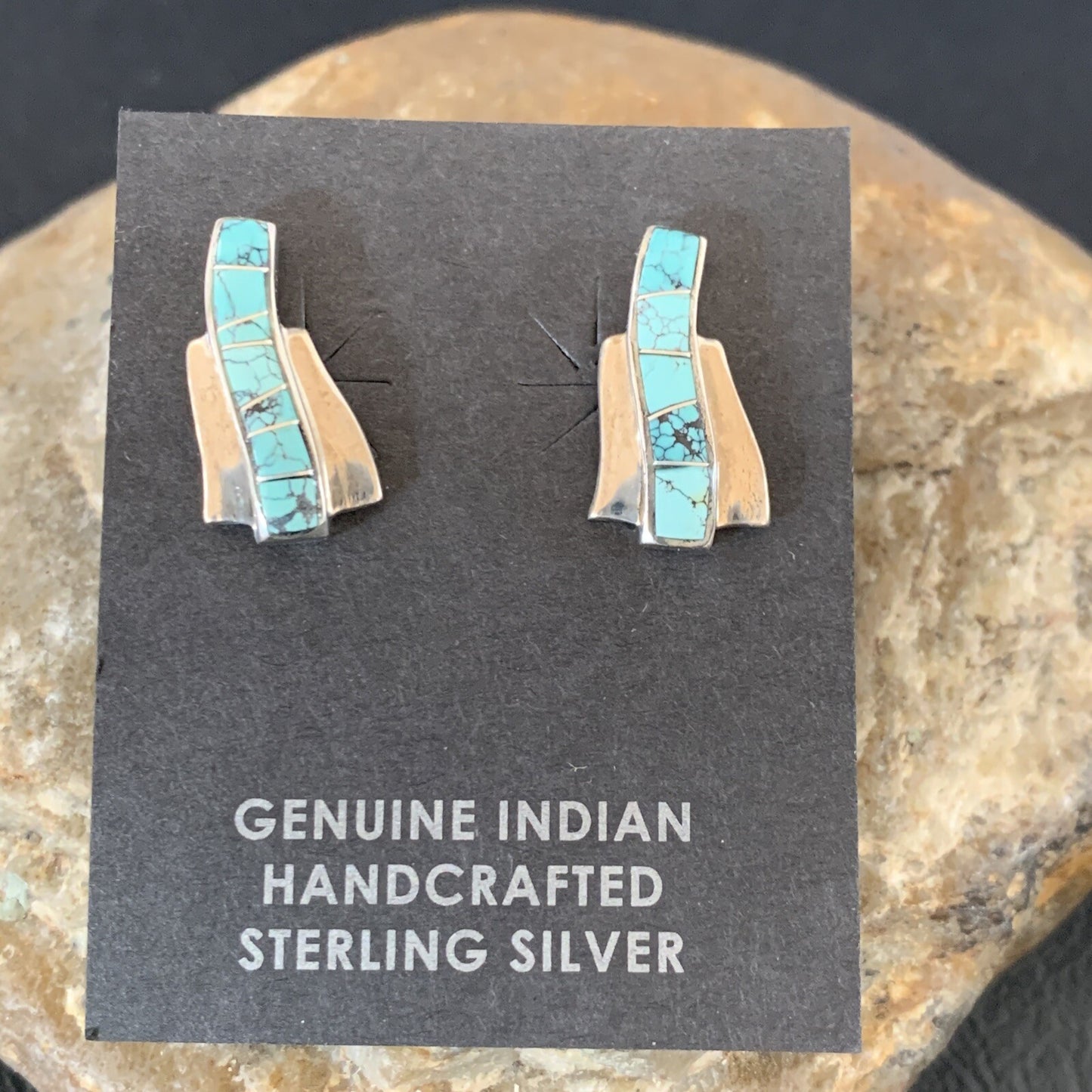 Womens Blue Spider Web Turquoise Navajo Sterling Silver Inlay Earrings 12901