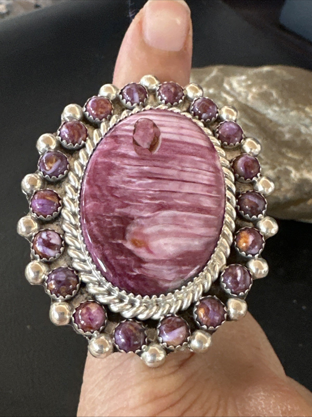 Womens Purple Spiny Oyster Navajo Sterling Silver Cluster Ring Size 9 19760