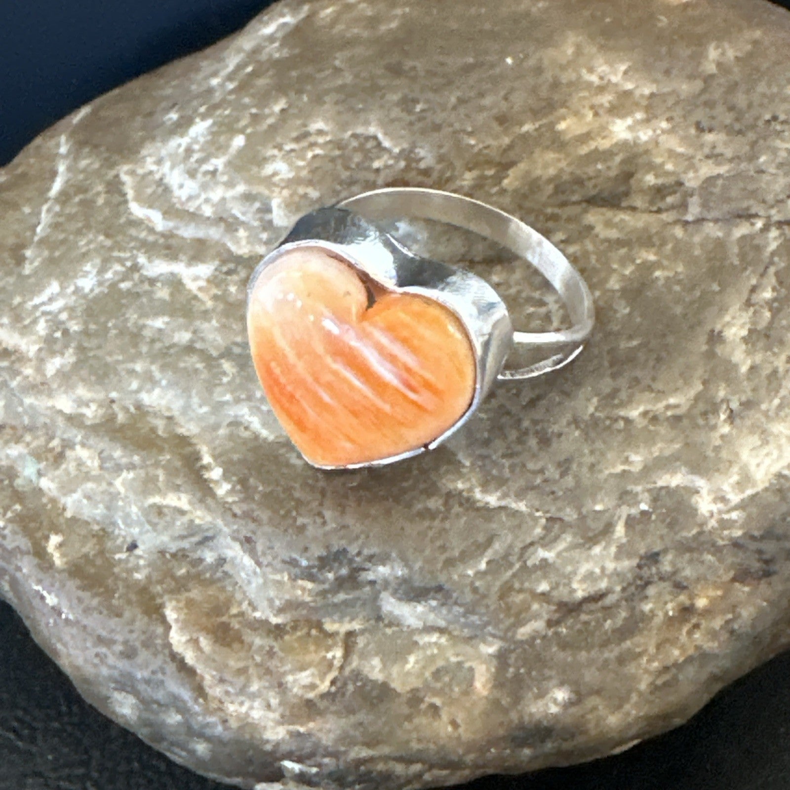 Orange Heart Ring Handmade Navajo Spiny Oyster Sterling Silver Sz 9 19330