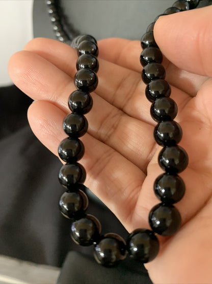 Mens Black Onyx Navajo Pearls Sterling Silver Necklace 23" 12979