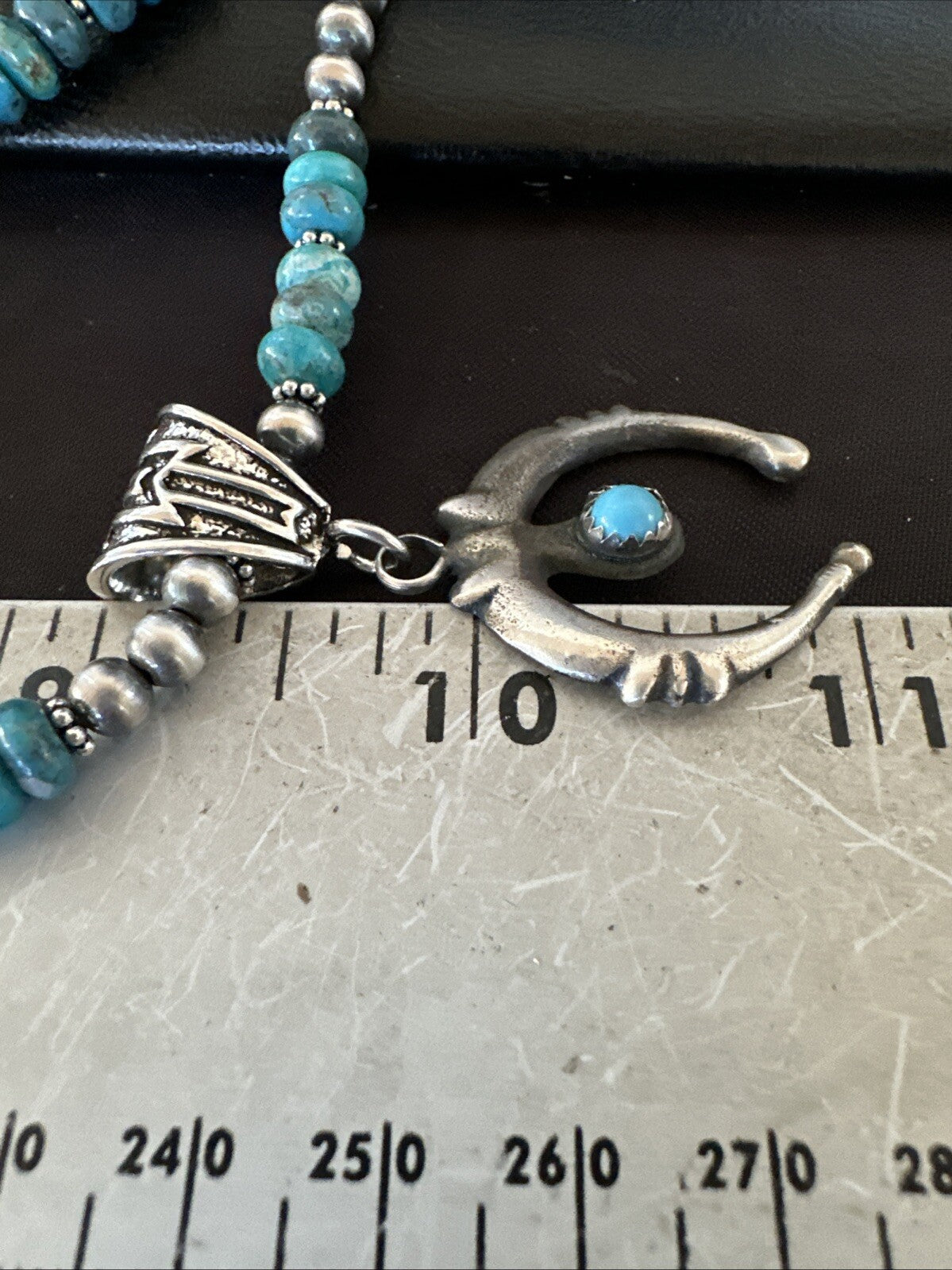 Blue Turquoise Naja Pendant 6mm Beads Navajo Sterling Silver Necklace 21" 18674