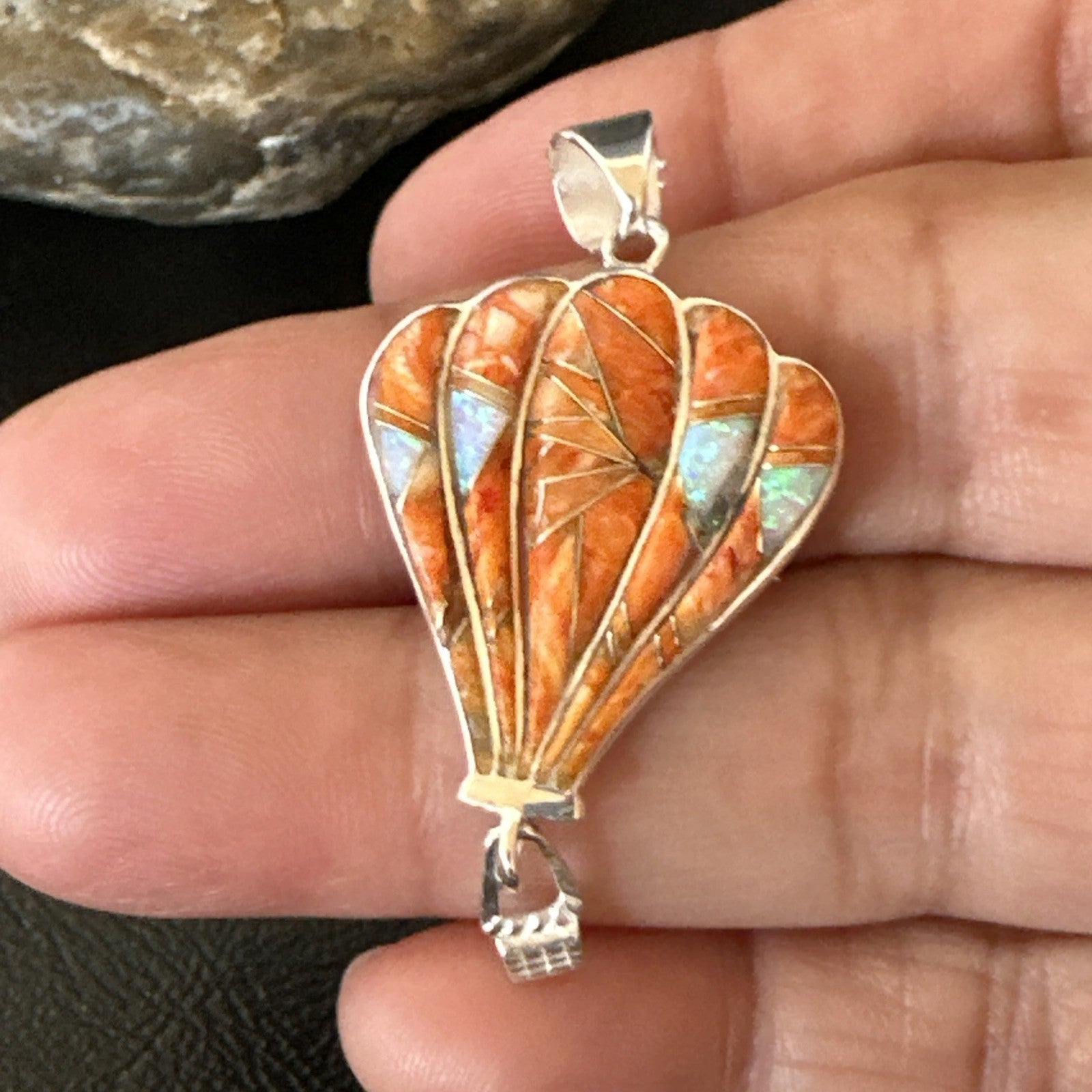 Balloon Orange Spiny Opal Pendant Navajo Sterling Silver 19259
