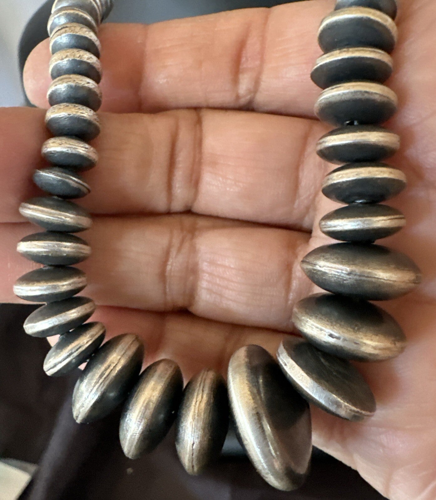 Graduated Rondelle Flat Sterling Silver Beads Necklace 21” 18830