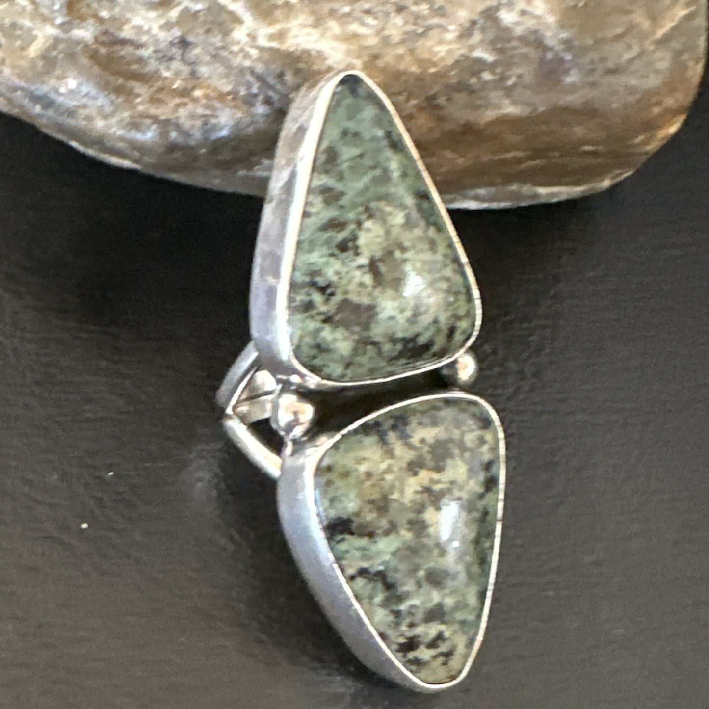 H Joe Womens Navajo Sterling Silver Green Turquoise Ring 2 Stone Size 7 19359
