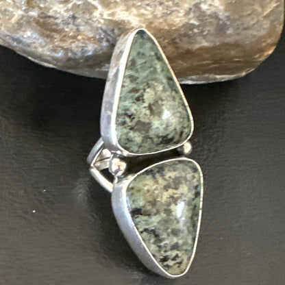 H Joe Womens Navajo Sterling Silver Green Turquoise Ring 2 Stone Size 7 19359