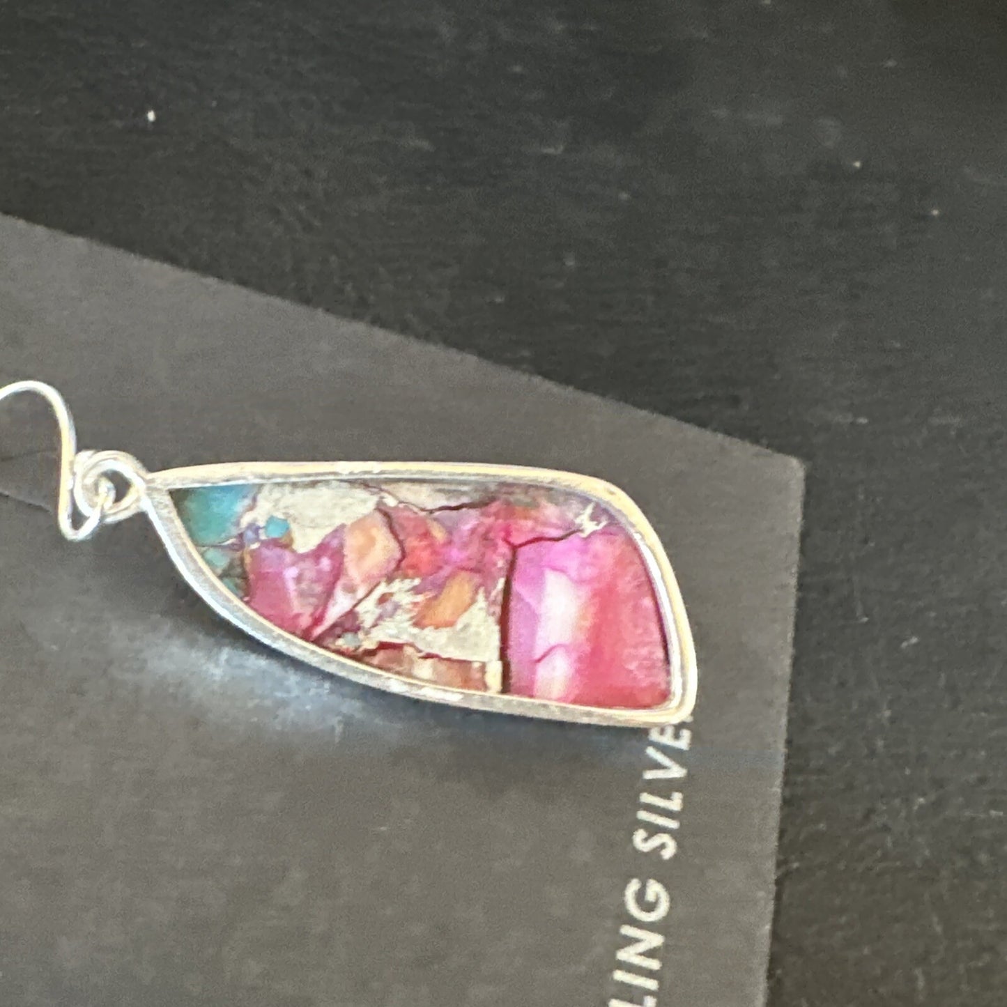 Blue Turquoise Purple Spiny Oyster Inlay Sterling Silver Dangle Earrings 15565