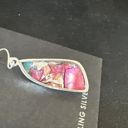 Blue Turquoise Purple Spiny Oyster Inlay Sterling Silver Dangle Earrings 15565