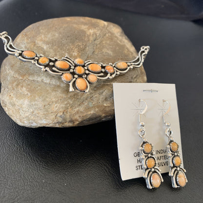 Orange Spiny Oyster Navajo Sterling Silver Necklace & Earrings 02102