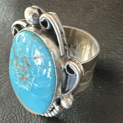 Blue Kingman Turquoise Navajo Sterling Silver Ring Size 11 18797
