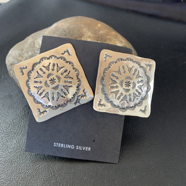Women's Navajo Earrings | Sterling Silver | Authentic Native American Handmade | 01667