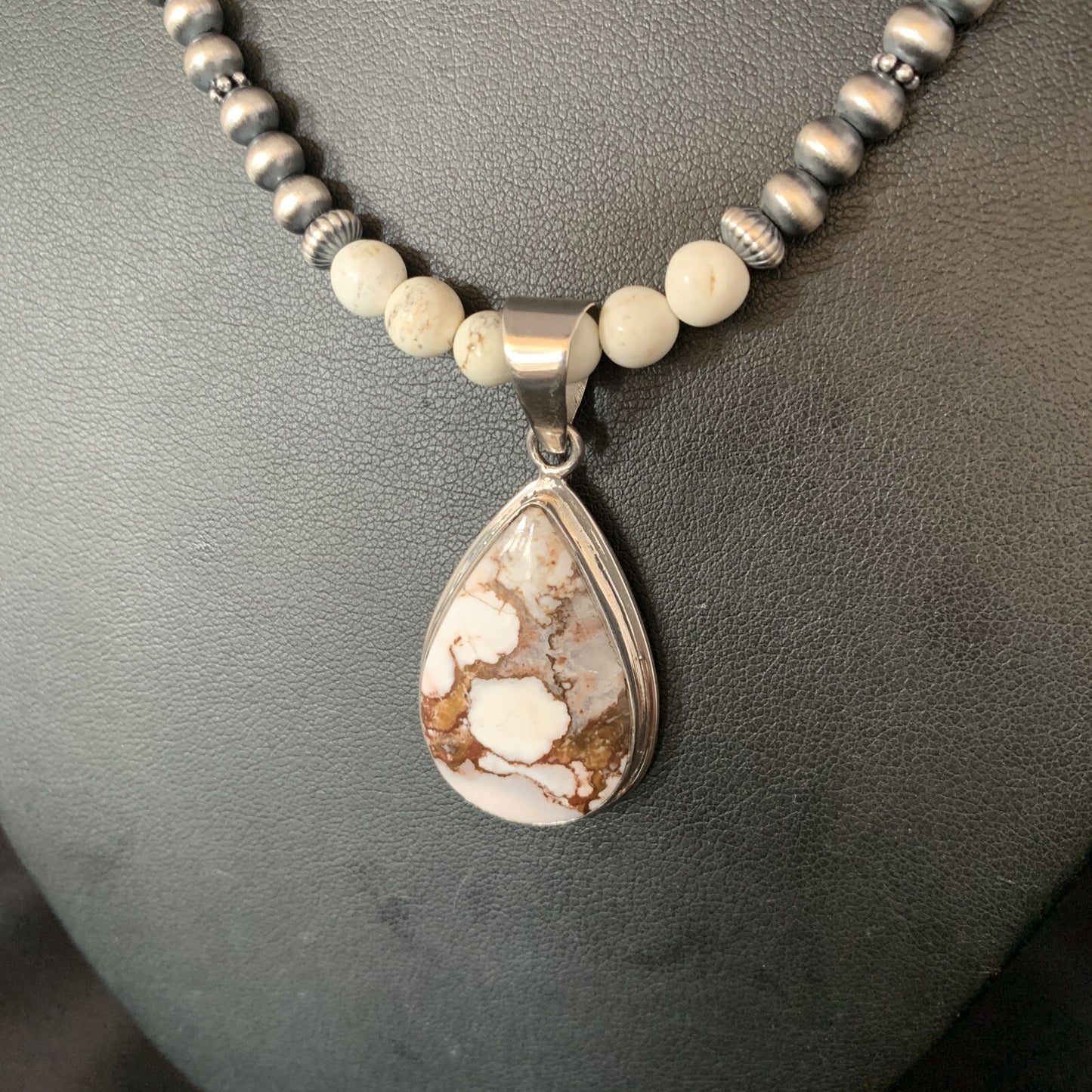 Navajo Pearls Sterling Silver Wild Crazy Horse Turquoise Necklace Pendant 13903