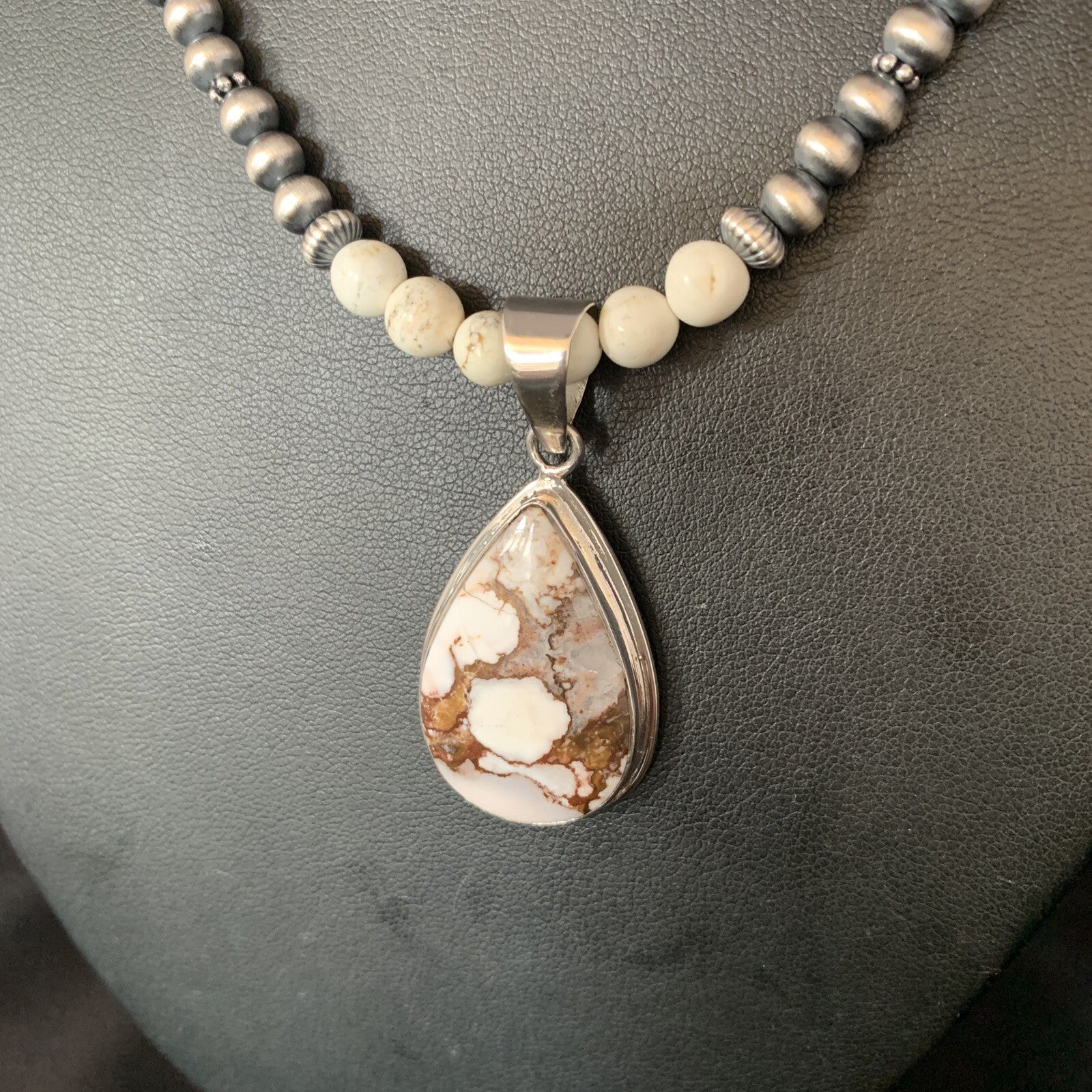 Navajo Pearls Sterling Silver Wild Crazy Horse Turquoise Necklace Pendant 13903
