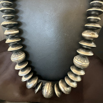 Handmade Bench Navajo Pearls Sterling Silver Bead Necklace 25” 18176