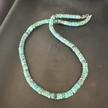 Navajo Turquoise 8mm Heishi Sterling Silver Bead Necklace 24" 19035