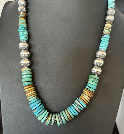 WoMens Blue Green Turquoise Navajo Sterling Silver Necklace 24” 19493