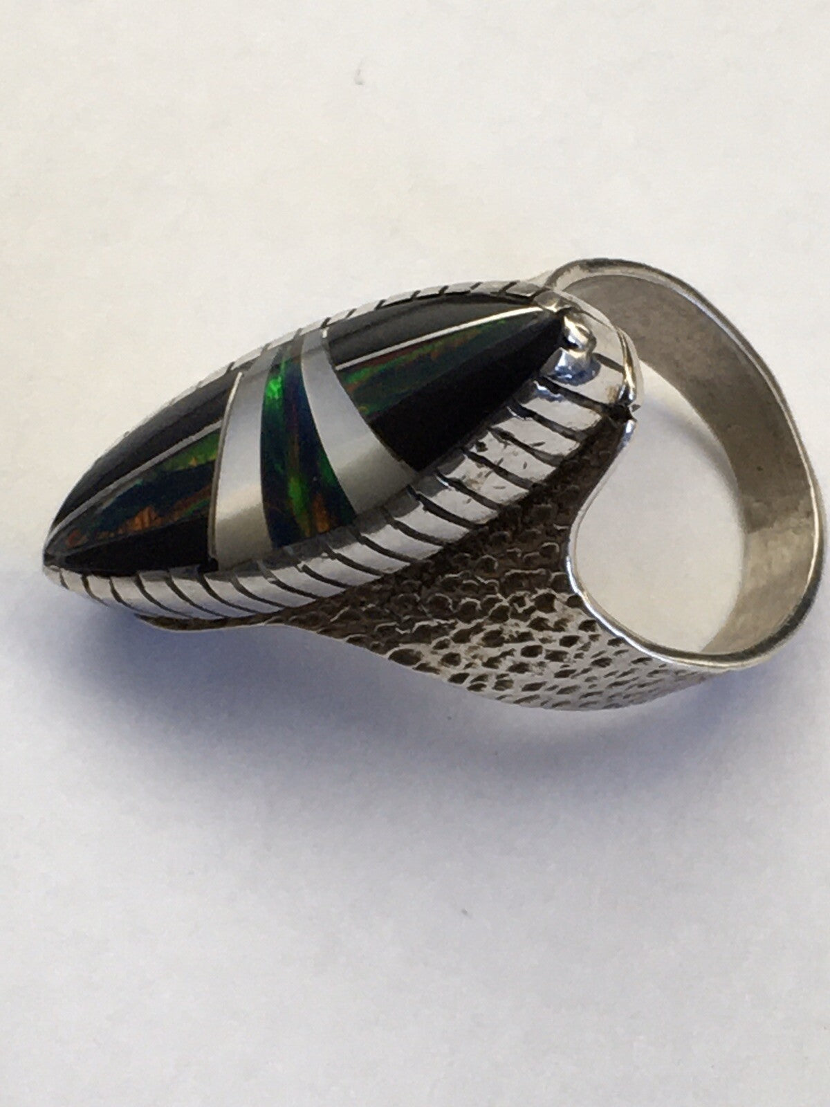 Mens Navajo Multicolor Opal Turquoise Inlay Sterling Silver Ring Size 8 01587N