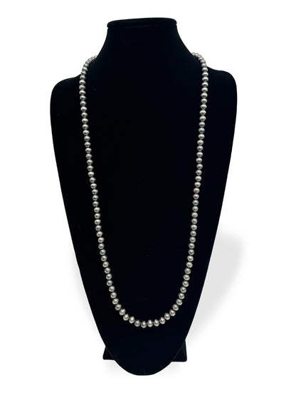 Native American 7mm Sterling Silver Navajo Pearls 36" Single Strand Necklace
