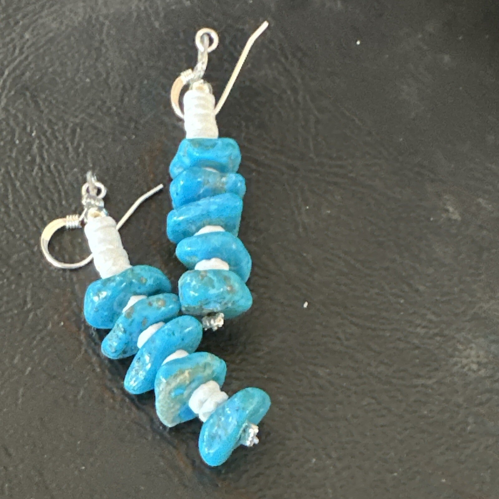 Navajo Blue Kingman Turquoise Nugget Bead Sterling Silver Earrings 17844