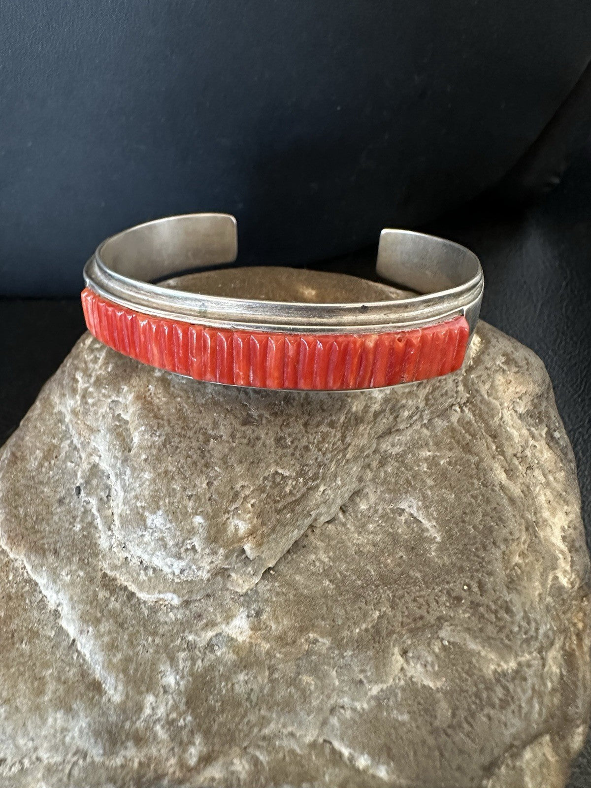 Native American Red Coral Navajo Bracelet Sterling Silver Handmade 19461