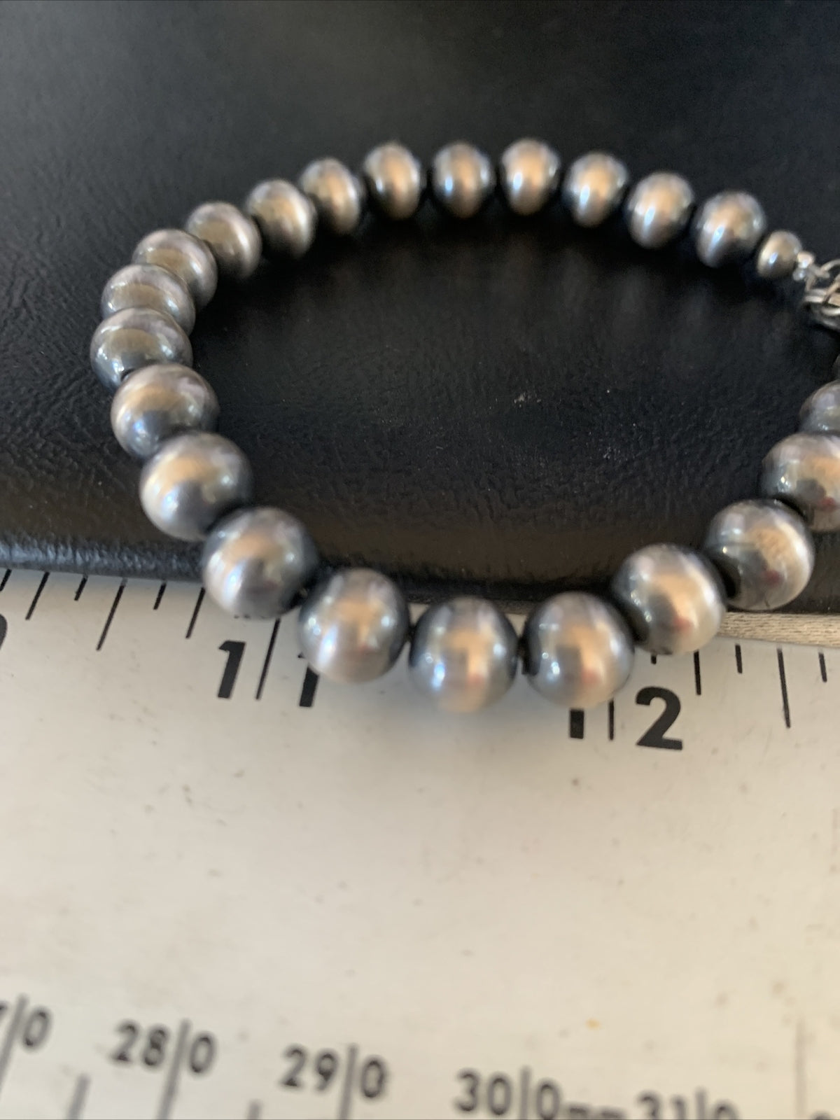 Native American Navajo 8mm Beads 7” Sterling Silver Bracelet 90807