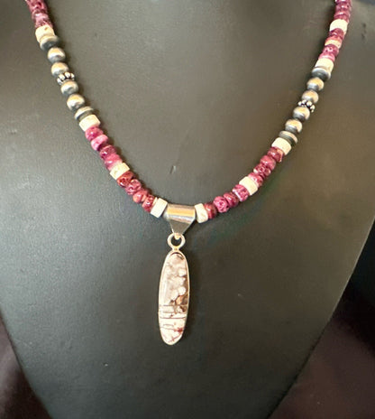 Purple Spiny Oyster Wild Horse Pendant Navajo Sterling Silver Necklace 17795