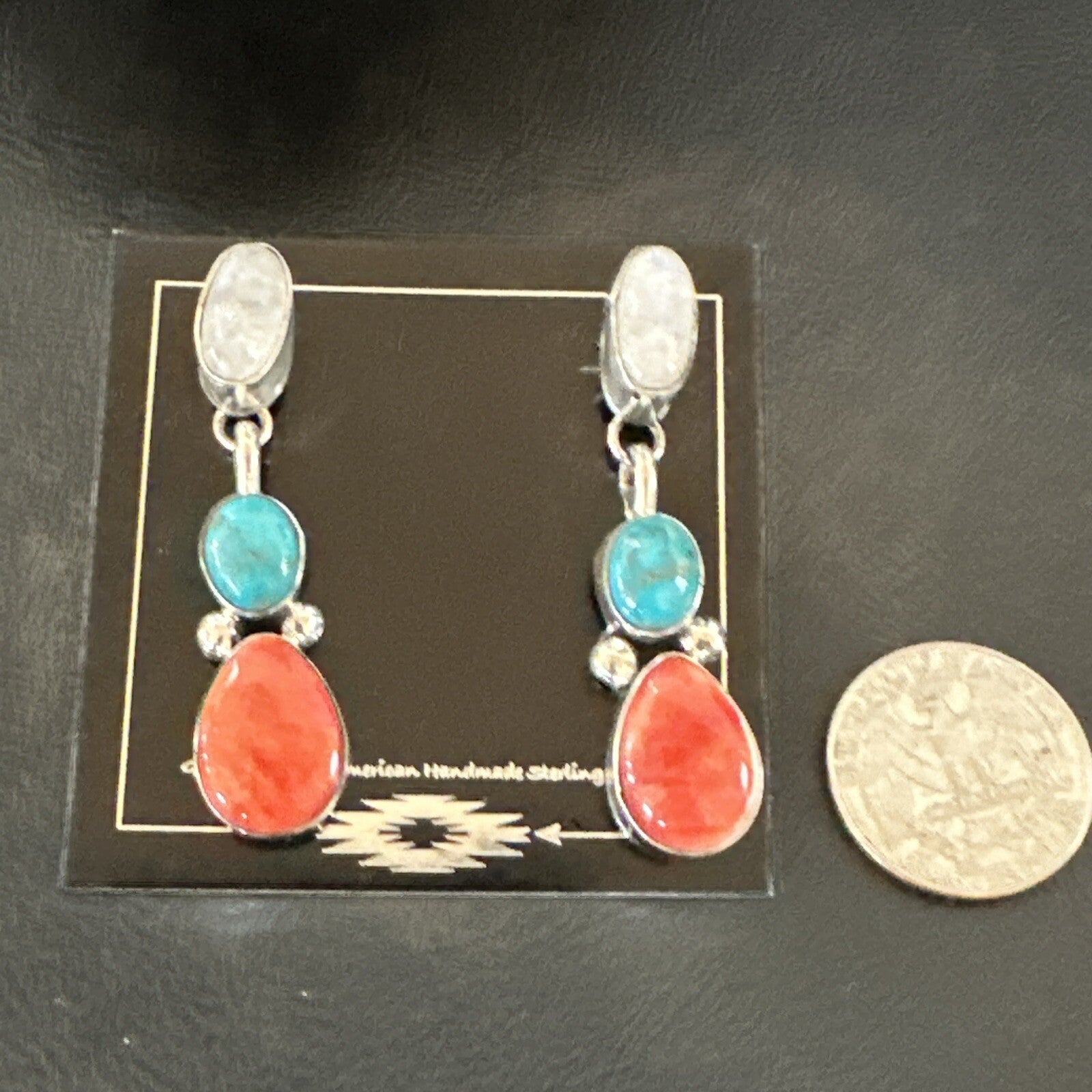 Turquoise Spiny MultiColor Navajo Sterling Silver Inlay Earrings 18353