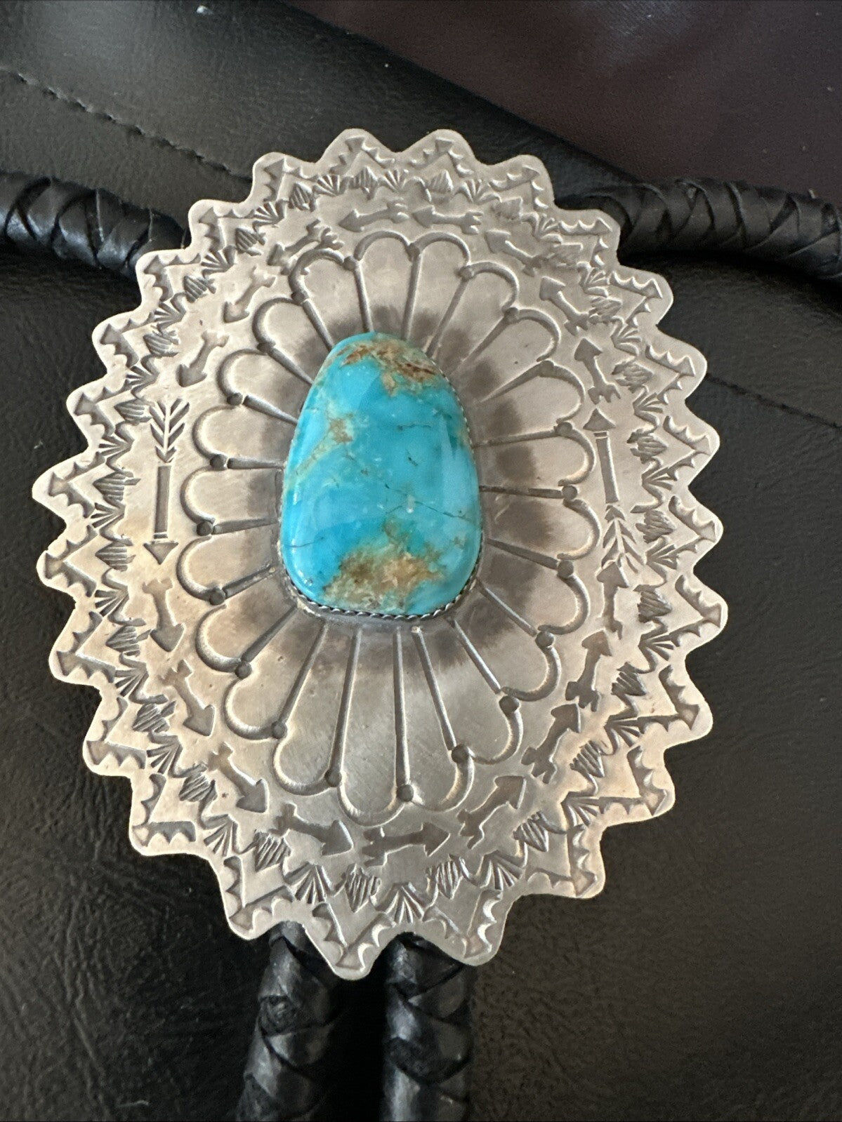 XXL Mens Blue Kingman Turquoise Navajo Sterling Silver Bolo Tie 4" 18689