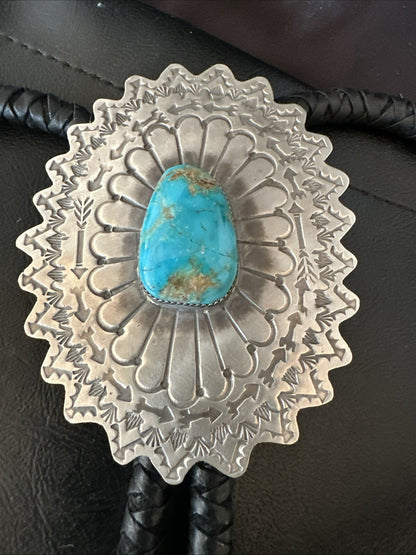 XXL Mens Blue Kingman Turquoise Navajo Sterling Silver Bolo Tie 4" 18689
