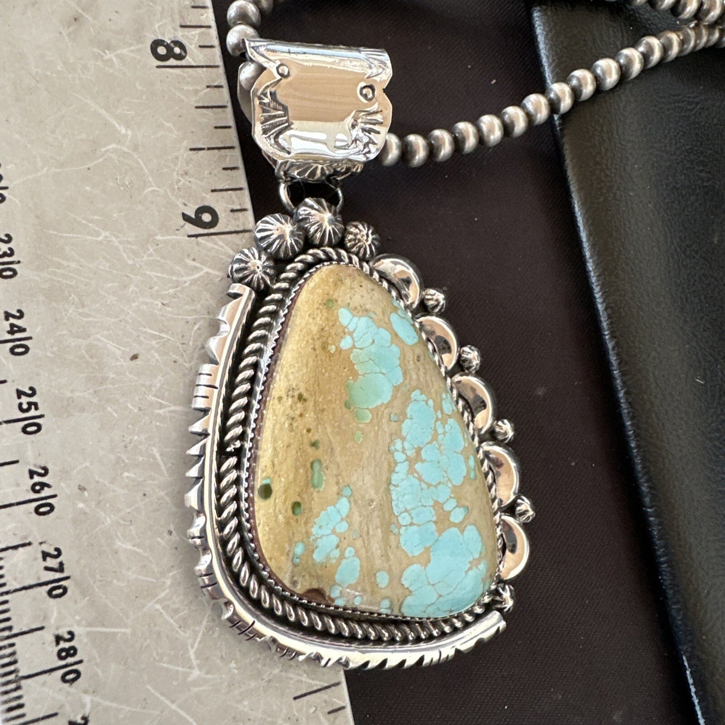XXL Mens Royston Turquoise Pendant Navajo Pearls Sterling Silver Necklace 18744