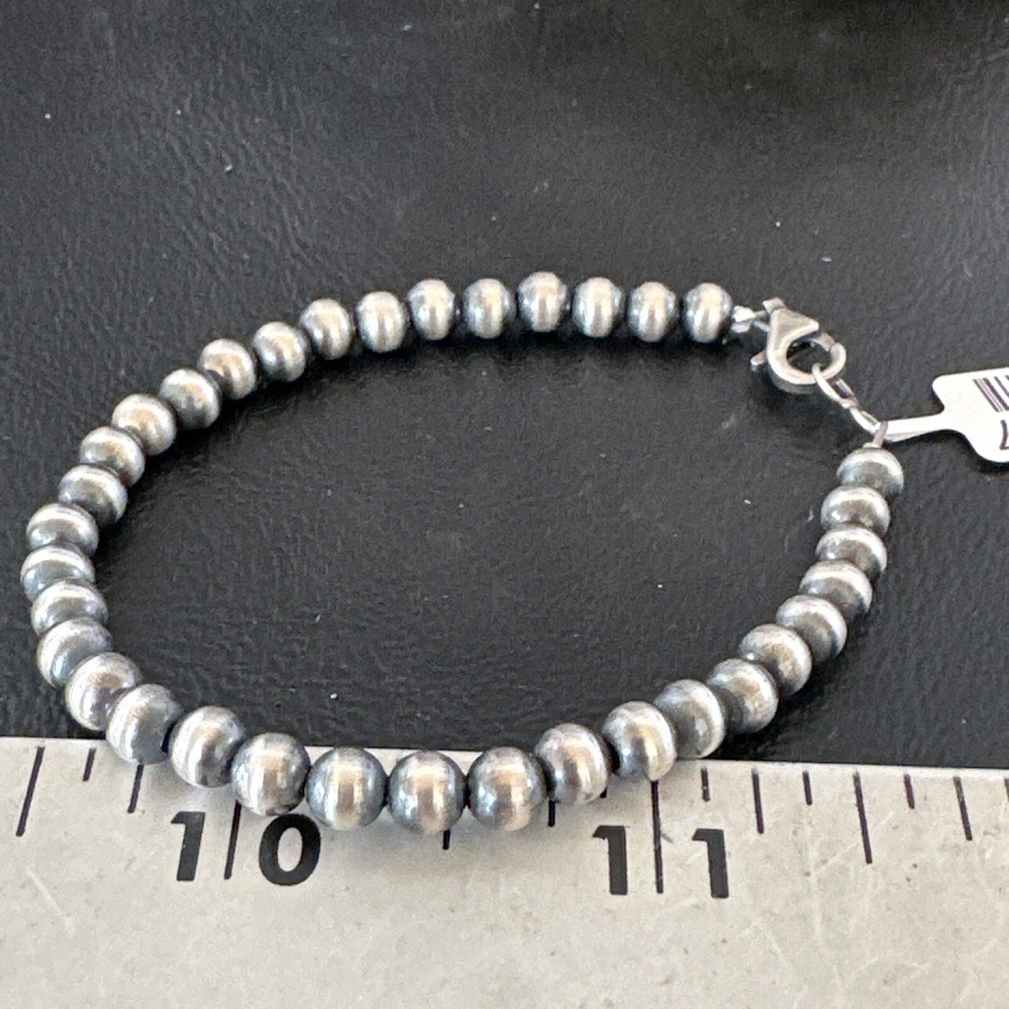 Native American Navajo 5mm Beads 7” Sterling Silver Bracelet 99957