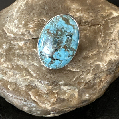 Blue Turquoise#8 Southwestern Sterling Silver Ring Size 7 19737