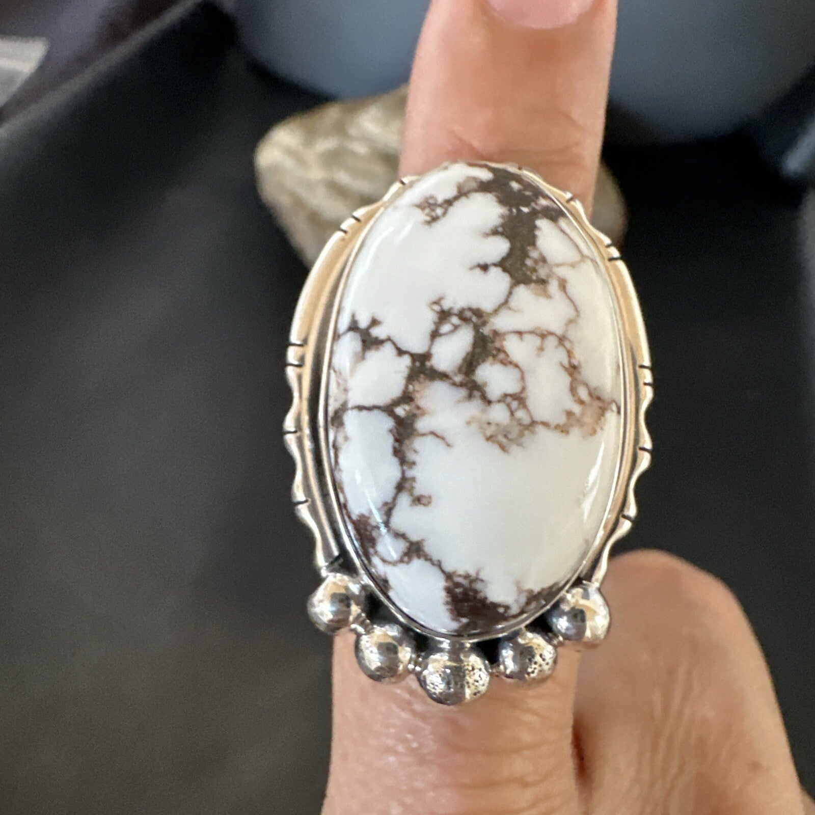 Men’s Womens Wild Horse Turquoise Navajo Sterling Silver Ring Size 7 18011