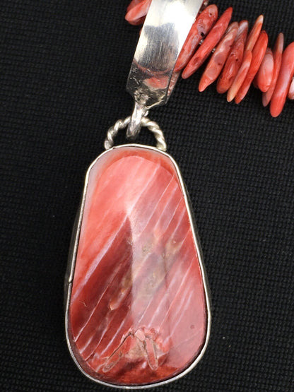 Spiny Oyster Pendant Turquoise Navajo Sterling Silver Beads Necklace 04890