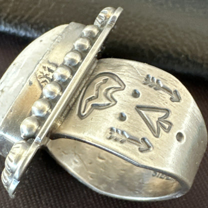 White Buffalo Turquoise Navajo Sterling Silver Ring Size 8 18776