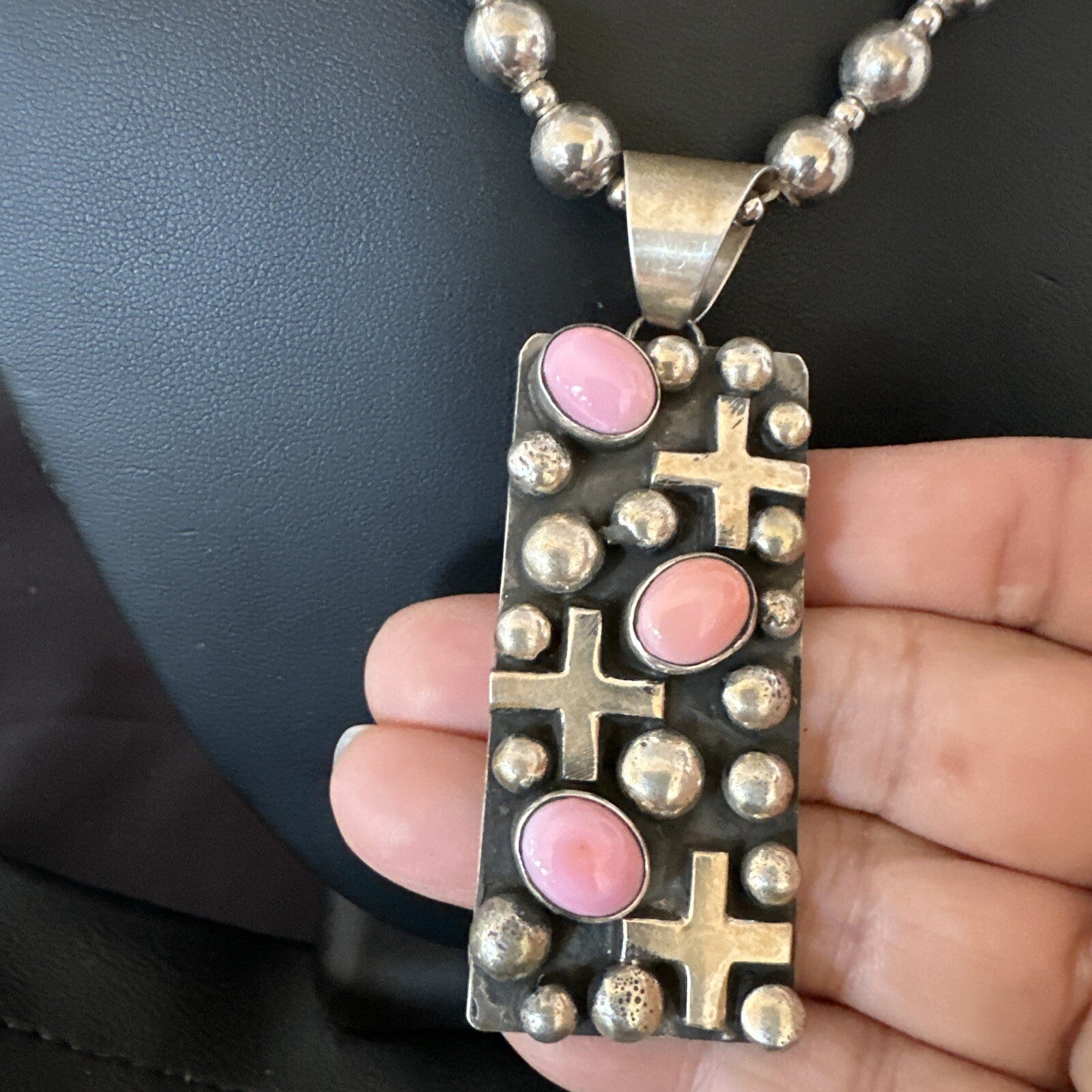 Navajo Pearls Pink Conch Necklace Pendant 19” Native American 15908